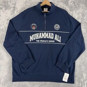Muhammad Ali Quarter-Zip Sweatshirt Mens XL Blue New Graphic The Peoples Champ